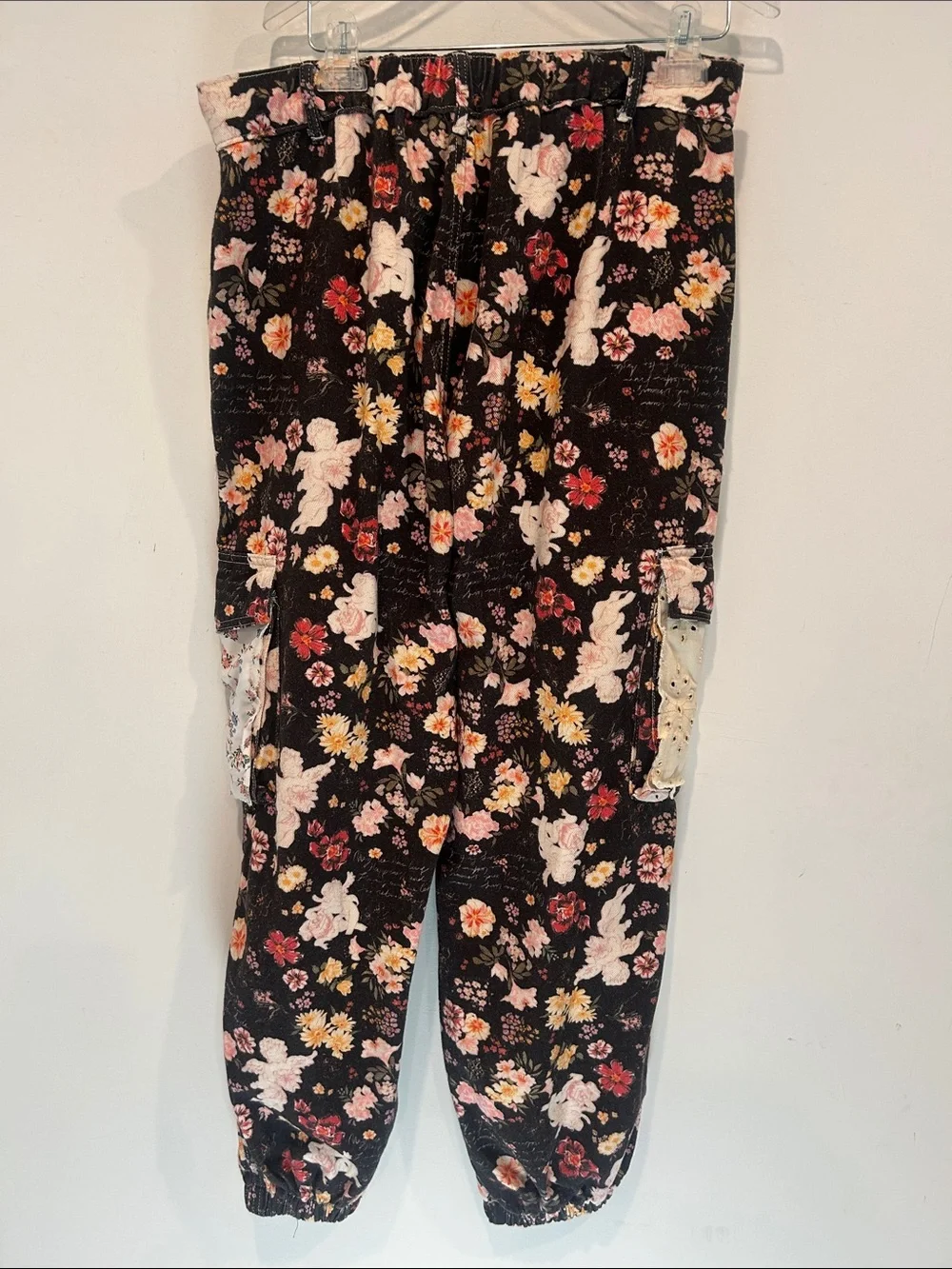 POL Floral bohemian Patchwork Black baggy Cargo Jogger Pants women’s medium